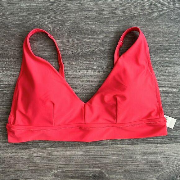 AERIE Scoop Bikini Top Size XL Berry Red VNeck Removable Pads Colorful Retro NWT - Picture 1 of 7